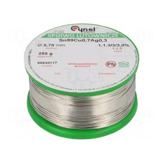 Soldering wire | Sn99Ag0,3Cu0,7 | 700um | 250g | lead free | reel | 3%