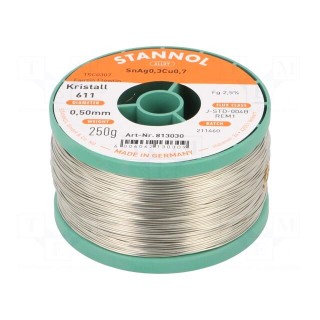 Soldering wire | Sn99Cu0,7Ag0,3 | 0.5mm | 250g | lead free | reel | 2.5%