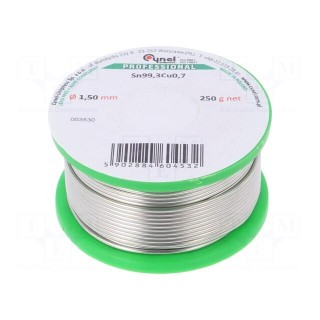 Solid,soldering wire | Sn99,3Cu0,7 | 1.5mm | 250g | lead free | reel