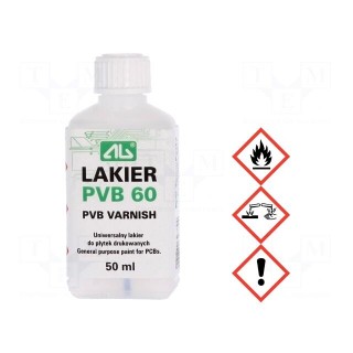 Varnish | transparent | liquid | 50ml | LAKIER PVB | Temp: -50÷150°C