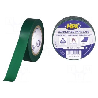 Tape: electrical insulating | W: 15mm | L: 10m | Thk: 0.15mm | green