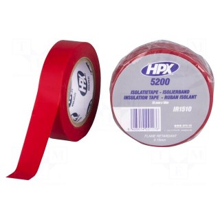 Tape: electrical insulating | W: 15mm | L: 10m | Thk: 0.15mm | red | 241%