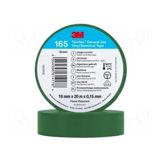 Tape: electrical insulating | W: 19mm | L: 20m | Thk: 0.152mm | green