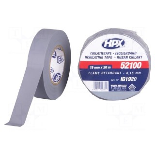 Tape: electrical insulating | W: 19mm | L: 20m | Thk: 0.15mm | grey | 125%