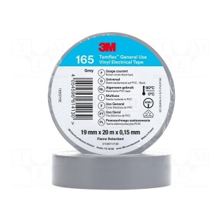 Tape: electrical insulating | W: 19mm | L: 20m | Thk: 0.15mm | grey | 200%
