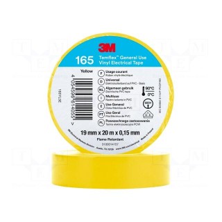 Tape: electrical insulating | W: 19mm | L: 20m | Thk: 0.152mm | yellow