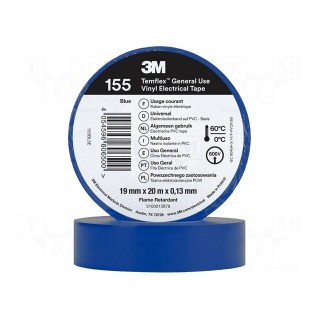 Tape: electrical insulating | W: 19mm | L: 20m | Thk: 0.127mm | blue