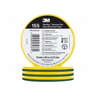 Tape: electrical insulating | W: 19mm | L: 20m | Thk: 0.127mm | rubber