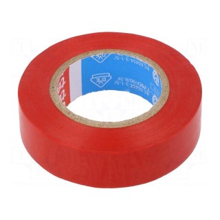 Tape: electrical insulating | W: 15mm | L: 10m | Thk: 0.15mm | red | 90°C