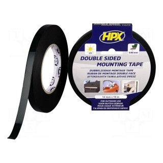 Tape: fixing | W: 12mm | L: 10m | Thk: 0.95mm | double-sided | acrylic