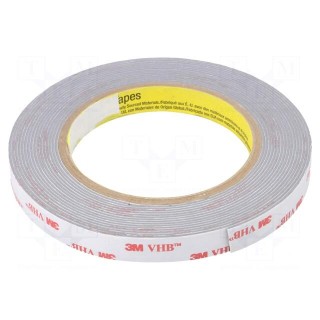 Tape: fixing | W: 12mm | L: 5.5m | Thk: 1100um | acrylic | grey