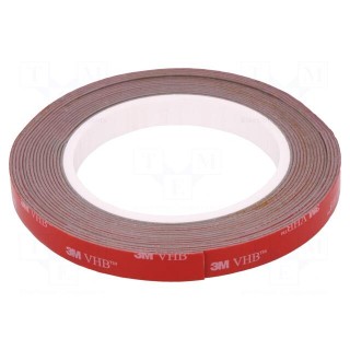 Tape: fixing | W: 12mm | L: 5.5m | Thk: 1.1mm | acrylic | grey | max.230°C