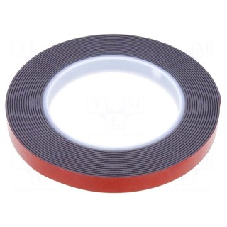 Tape: fixing | W: 12mm | L: 5m | Thk: 1.1mm | double-sided | acrylic | black