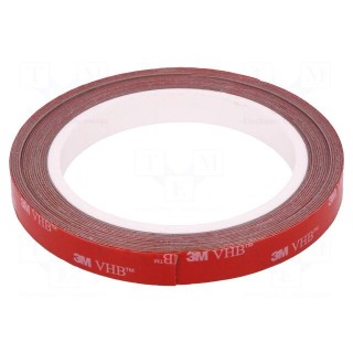 Tape: fixing | W: 12mm | L: 5m | Thk: 0.6mm | acrylic | grey | max.230°C