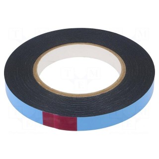 Tape: fixing | W: 15mm | L: 10m | Thk: 0.8mm | two-sided adhesive | black
