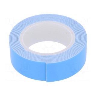 Tape: fixing | W: 19mm | L: 1.5m | Thk: 1.1mm | double-sided | white