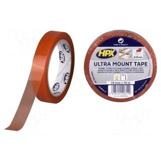 Tape: fixing | W: 19mm | L: 10m | Thk: 0.2mm | double-sided | transparent