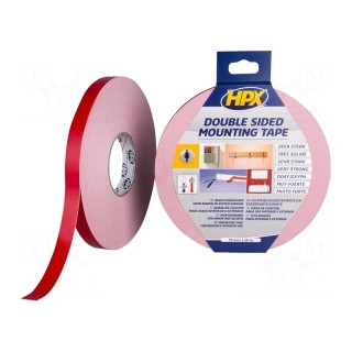Tape: fixing | W: 19mm | L: 25m | Thk: 1.1mm | double-sided | acrylic