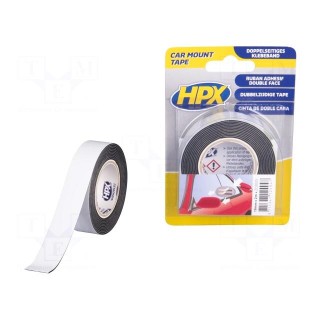 Tape: fixing | W: 19mm | L: 2m | double-sided | black