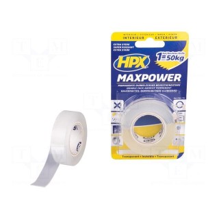 Tape: fixing | W: 19mm | L: 2m | Thk: 1mm | double-sided | acrylic