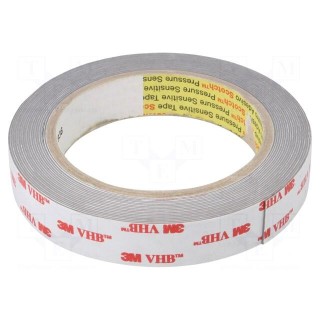 Tape: fixing | W: 19mm | L: 5.5m | Thk: 0.6mm | acrylic | grey