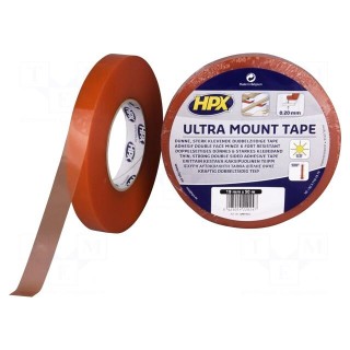 Tape: fixing | W: 19mm | L: 50m | Thk: 0.2mm | double-sided | transparent