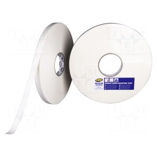 Tape: fixing | W: 19mm | L: 50m | Thk: 1.1mm | double-sided | white