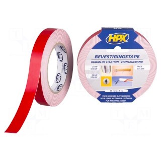 Tape: fixing | W: 19mm | L: 5m | Thk: 1100um | double-sided | acrylic