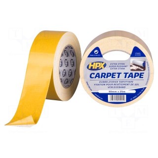 Tape: fixing | W: 50mm | L: 25m | Thk: 0.25mm | double-sided | white