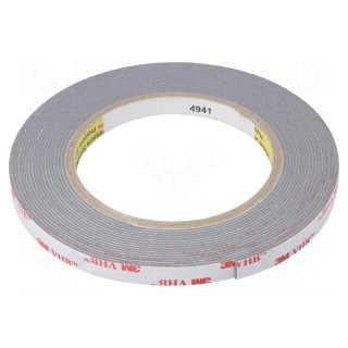 Tape: fixing | W: 9mm | L: 5.5m | Thk: 1.1mm | acrylic | grey | Tmax: 149°C