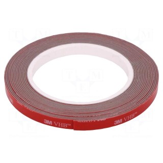 Tape: fixing | W: 9mm | L: 5m | Thk: 1.1mm | acrylic | grey | max.230°C