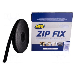 Tape: hook and loop | W: 20mm | L: 25m | Thk: 1.5mm | synthetic rubber