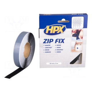 Tape: velcro | W: 20mm | L: 5m | Thk: 2.1mm | synthetic rubber | black