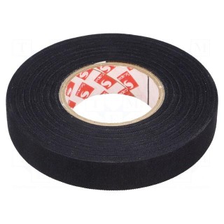 Tape: fixing | W: 15mm | L: 25m | Thk: 0.25mm | black | rubber | rayon