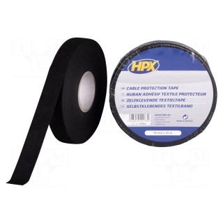 Tape: textile | W: 19mm | L: 10m | Thk: 0.3mm | rubber | black | max.105°C