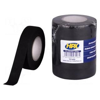 Tape: textile | W: 19mm | L: 10m | Thk: 0.3mm | rubber | black | max.105°C