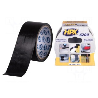 Tape: duct | W: 48mm | L: 5m | Thk: 0.3mm | black | natural rubber