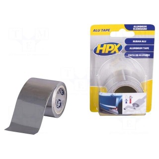 Tape: duct | W: 50mm | L: 5m | Thk: 0.08mm | solvent acrylic | aluminium