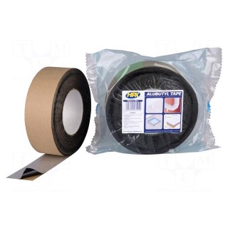 Tape: sealing | W: 50mm | L: 20m | Thk: 0.5mm | black | butyl | aluminium
