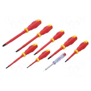 Kit: screwdrivers | Pcs: 8 | Phillips cross,slot,insulated | 1kVAC