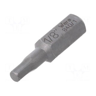 Screwdriver bit | Hex Plus key | HEX 1/8" | Overall len: 25mm