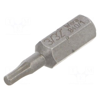 Screwdriver bit | Hex Plus key | HEX 3/32" | Overall len: 25mm