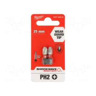 Screwdriver bit | Phillips | PH2 | Overall len: 25mm | 2pcs.