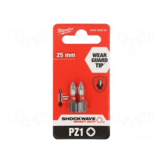 Screwdriver bit | Pozidriv® | PZ1 | Overall len: 25mm | 2pcs.