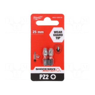 Screwdriver bit | Pozidriv® | PZ2 | Overall len: 25mm | 2pcs.