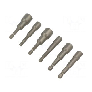 Kit: screwdriver bits | 6pcs | 6-angles socket | 66mm