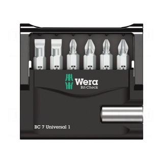 Kit: screwdriver bits | Phillips,Pozidriv®,slot | 25mm | bag | 7pcs.