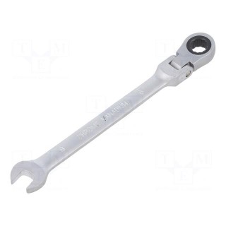 Wrench | combination spanner,with ratchet,with joint | 8mm | satin