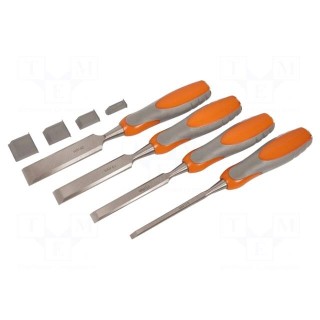 Kit: chisels | 4pcs | for wood | Tip width: 13mm,19mm,25mm,6,5mm