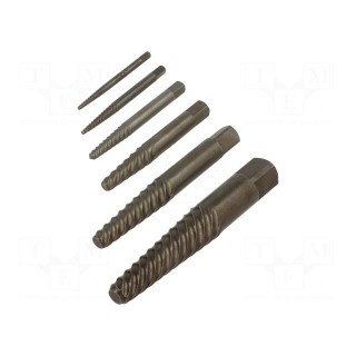 Kit: screw extractor | for unscrewing damaged screws | 6pcs.